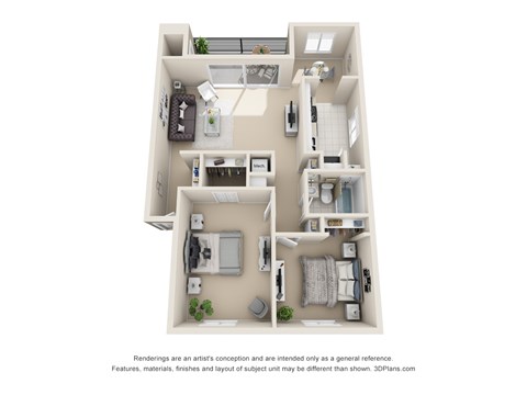 Floor plan for 2 beds, 1 bath, 939 sqft